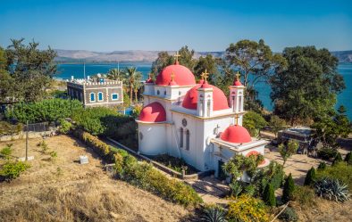 Capernaum,Church,Shot,With,Drone,From,High,Point,At,Tiberias,